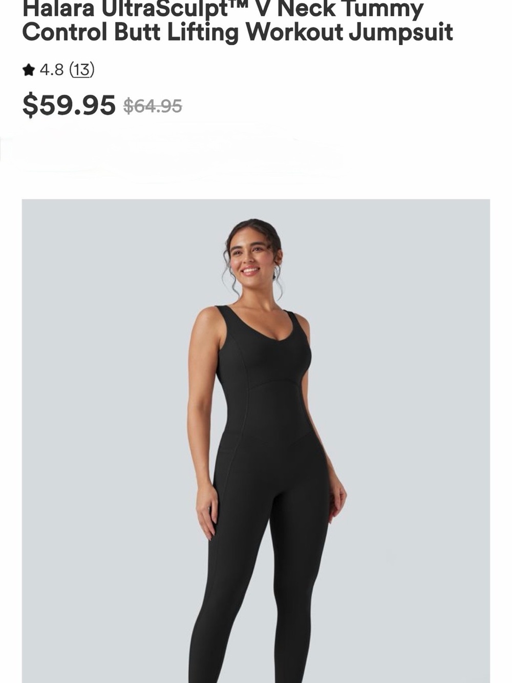 HALARA Black UltraSculpt V-Neck Workout Jumpsuit